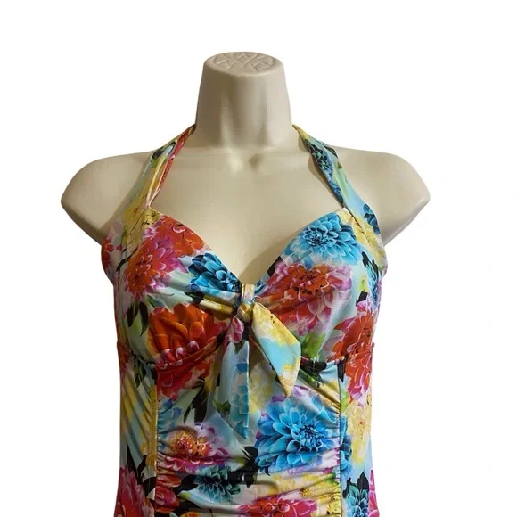 Anthropologie Seafolly Australia Size 12 Pretty Garden Halter One Piece Swimsuit - Picture 4 of 7